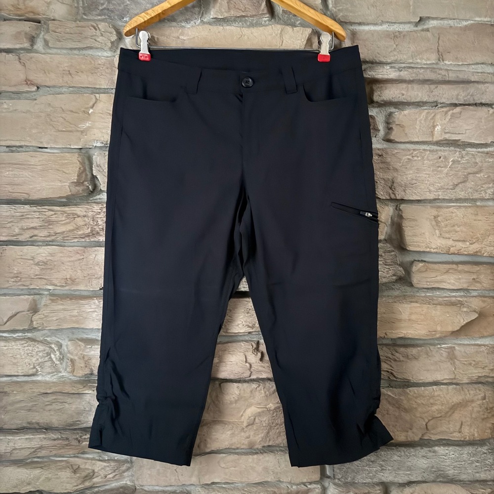 Eddie Bauer First Ascent Black Capri Hiking Pants Women 12 Stretch Ruched Bungee